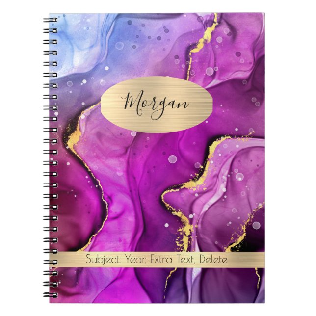 Carnet Violet rouge, encre bleue et or Abstraite, nom/suj (Devant)