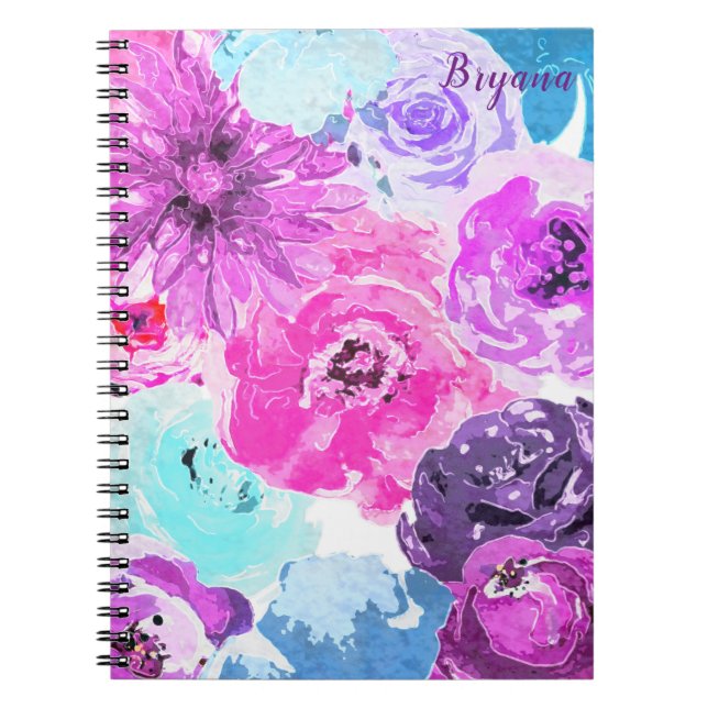 Carnet Violet Violet Foncé Floral Fleurs Rose Violet Chic (Devant)