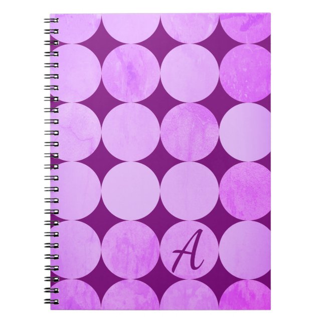 Carnet Violet, Violet Magenta et Cercles roses Monogramme (Devant)