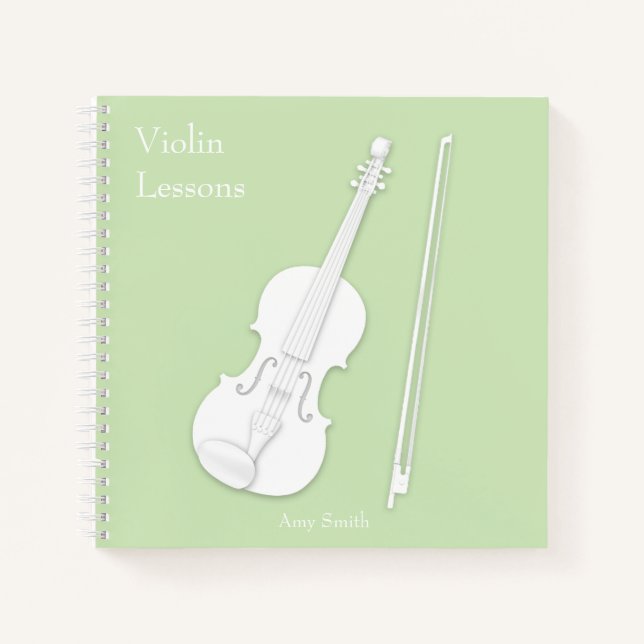 Carnet Violon blanc & Bow Music Light Vert Carré personna (Devant)