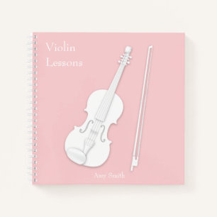 Carnet Violon blanc & Bow Rose de musique rose Carré pers