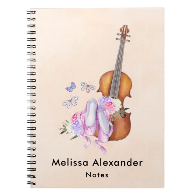 Carnet Violon, Chaussures de Ballet, Fleurs et Papillons (Devant)