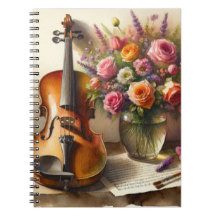 Carnet Violon, Partition et un Vase de Fleurs