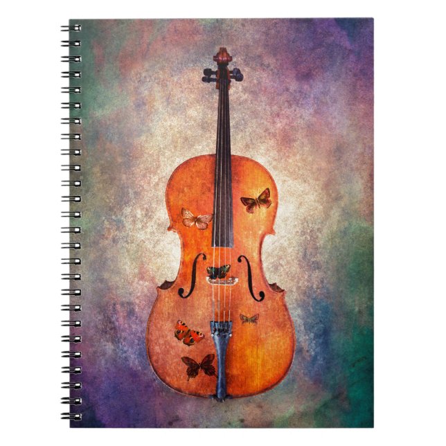 Carnet Violoncelle magique avec des papillons (Devant)