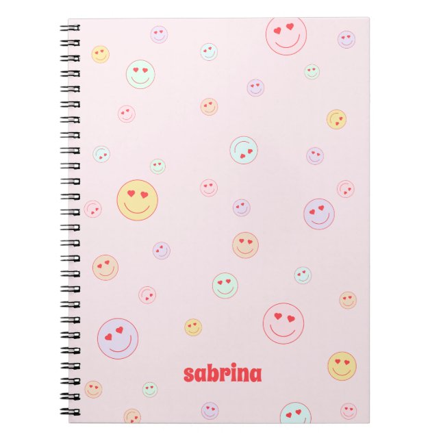 Carnet Visage joyeux des yeux de coeur personnalisés (Devant)