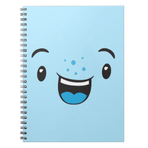 Carnet Visage Kawaii souriant bleu