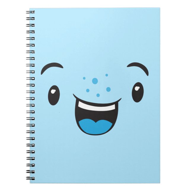 Carnet Visage Kawaii souriant bleu (Devant)