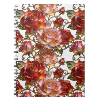 Carnet Vitraux Roses Rouges et Roses Élégant Floral