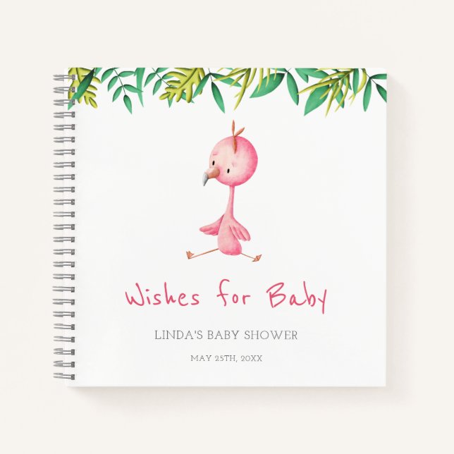 Carnet Voeux pour Baby shower Flamant rose bébé (Devant)