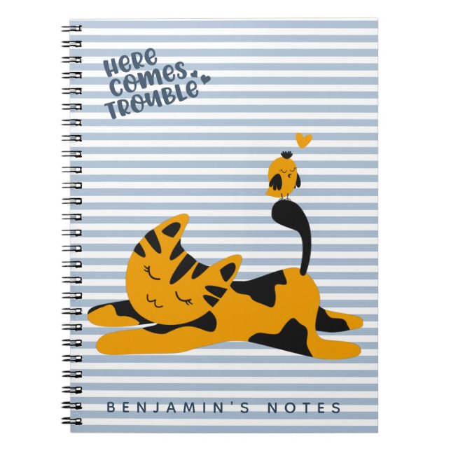 Carnet Voilà les ennuis ! Cute Chat - Bleu Striped Kids (Devant)