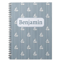 Voiliers & nom personnalisé sur rayures bleues et