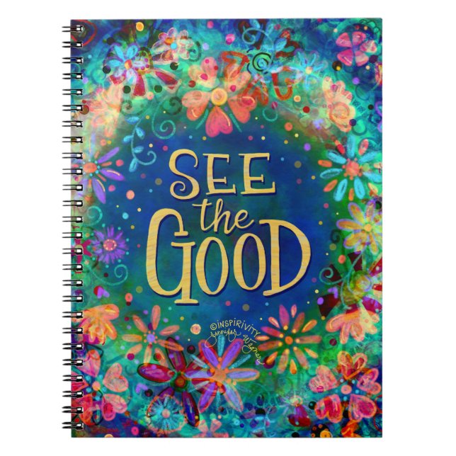 Carnet Voir le bon floral jolie bleue Inspirivity (Devant)