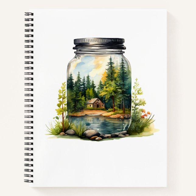 Carnet Voir le ruisseau, la maison dans le bocal en verre (Devant)