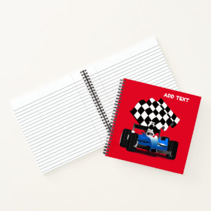 Carnet Voiture Blue Race avec drapeau À damiers