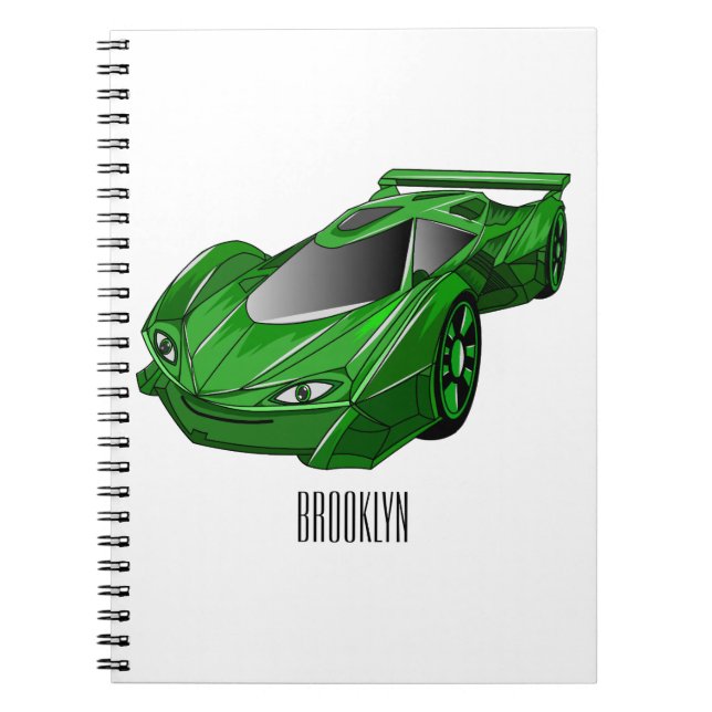 Carnet Voiture de sport verte avec illustration airfos (Devant)