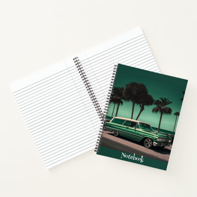 Carnet Voiture verte et argent cool à la plage (Intérieur)