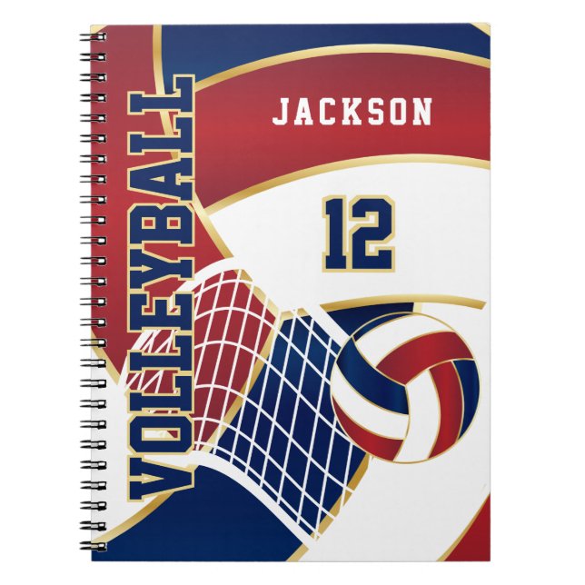 Carnet Volley-ball en Marine, Rouge et Blanc (Devant)