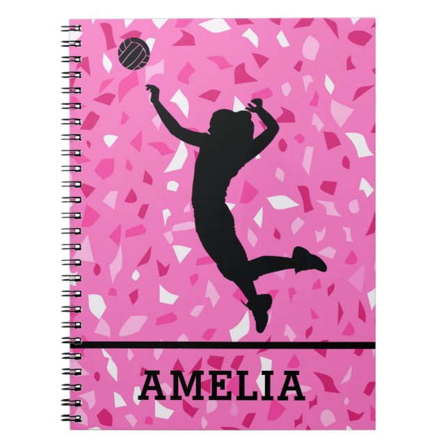 Carnet Volley-Ball Personnalisé Et Motif Terrazzo Rose (Devant)