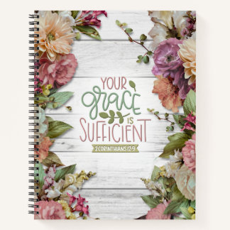 Carnet Votre grâce est suffisante avec des fleurs sur boi