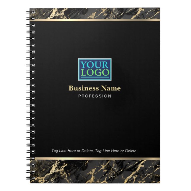 Carnet Votre Logo, Nom commercial Gold, Marbre Noir/Or (Devant)