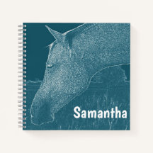 Votre nom Cheval Moderne Blanc sur Bleu Vert Turqu