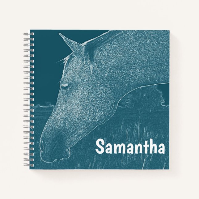 Carnet Votre nom Modern Horse Blanc sur Blue Green Turquo (Devant)
