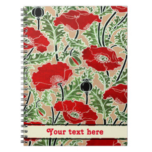 Carnet Votre texte vintage Art Nouveau Red Poppy