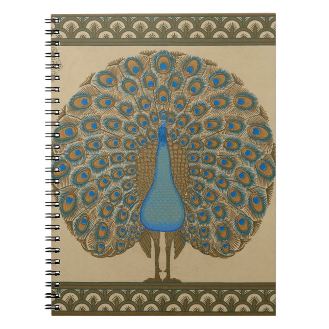 Carnet Walter Crane Blue Peacock avec sa queue écartée (Devant)