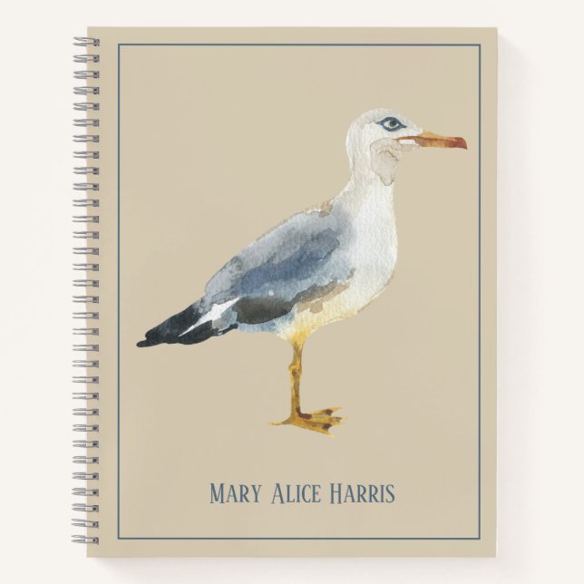 Carnet Watercolor Beach Seagull Personalized (Devant)