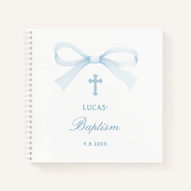 Carnet Watercolor Blue Bow Baptism Guest Book (Devant)