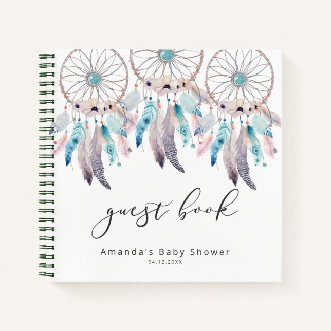Carnet Watercolor Boho Baby shower Dreamcatcher Guides (Devant)