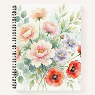 Carnet Watercolor Cottage Garden Wildflower Bouquet