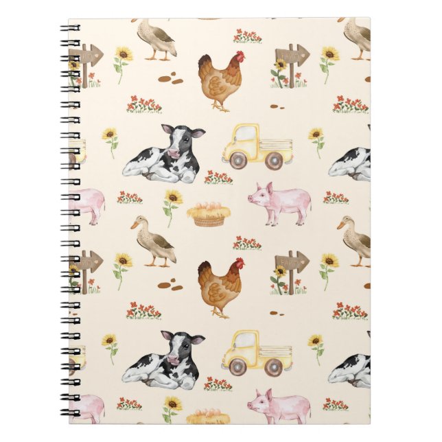Carnet Watercolor Farm Scene Seamless Pattern (Devant)