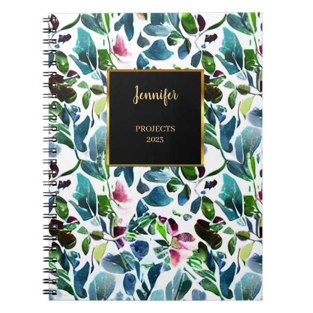 Carnet Watercolor floral pattern monogram name (Devant)