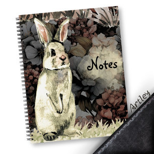 Carnet Watercolor lapin floral journal, lapin vintage