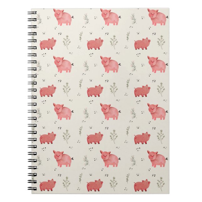 Carnet Watercolor Pigs And Flowers Seamless Pattern (Devant)