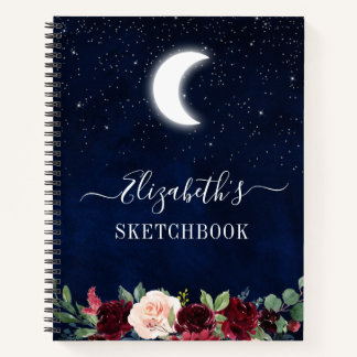 Carnet Watercolor Sky Moon Stars Floral Sketchbook
