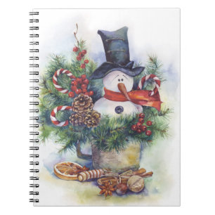 Carnet Watercolor snowman Christmas tree New Year winter