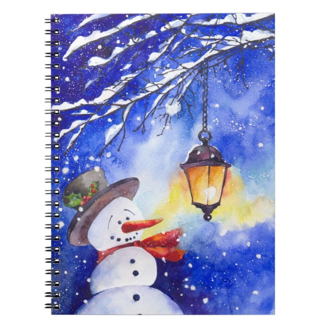 Carnet Watercolor snowman Merry Christmas (Devant)