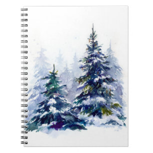 Carnet Watercolor winter forest Christmas tree