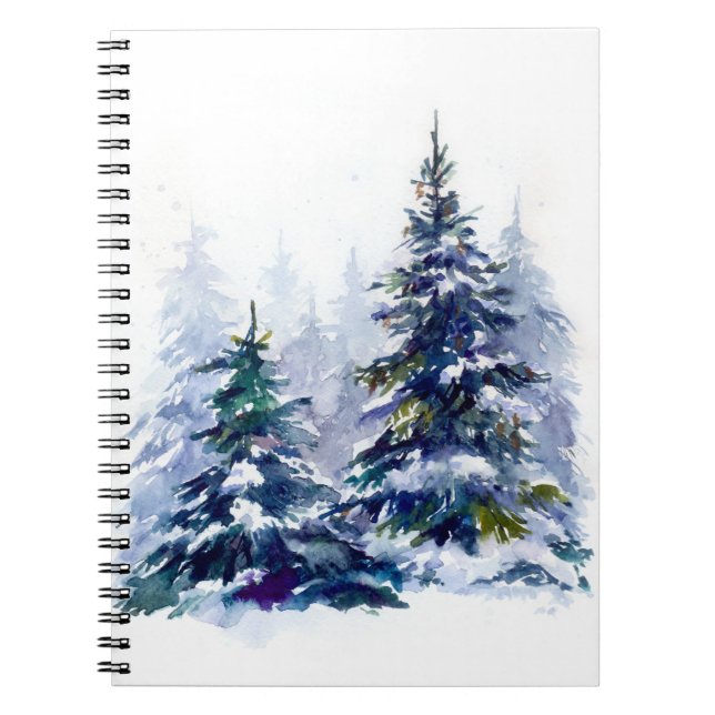 Carnet Watercolor winter forest Christmas tree (Devant)