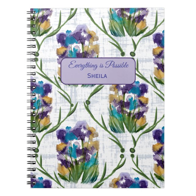 Carnet Watercolour Iris Floral Wreath Notebook (Devant)