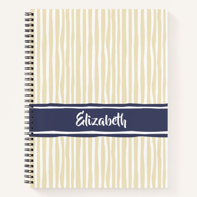 Carnet Wavy Painterly Stripes Navy and Cream With Name (Devant)