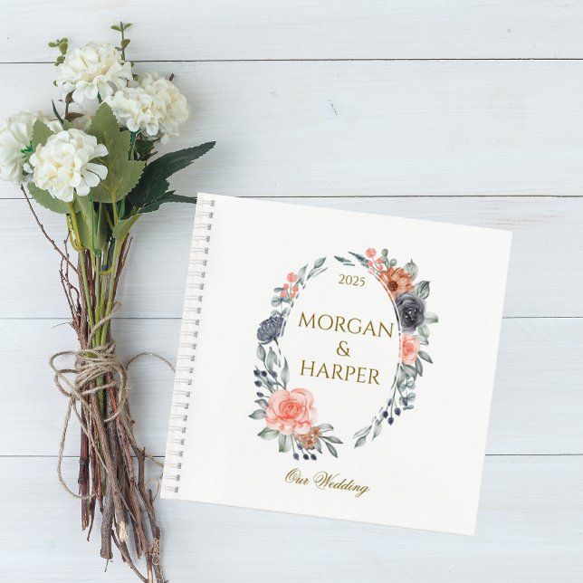 Carnet Wedding Guest Book with Soft Peach & Blue Flowers (Créateur téléchargé)