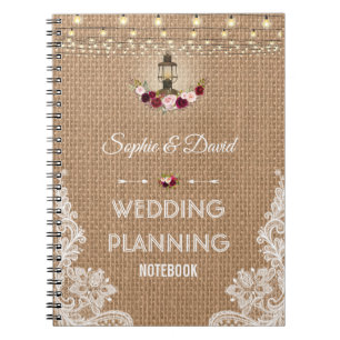 Carnet Wedding planner à cordes de Burlap de dentelle rus