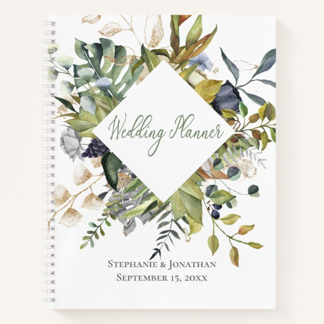 Carnet Wedding planner bleu et vert tropical (Devant)