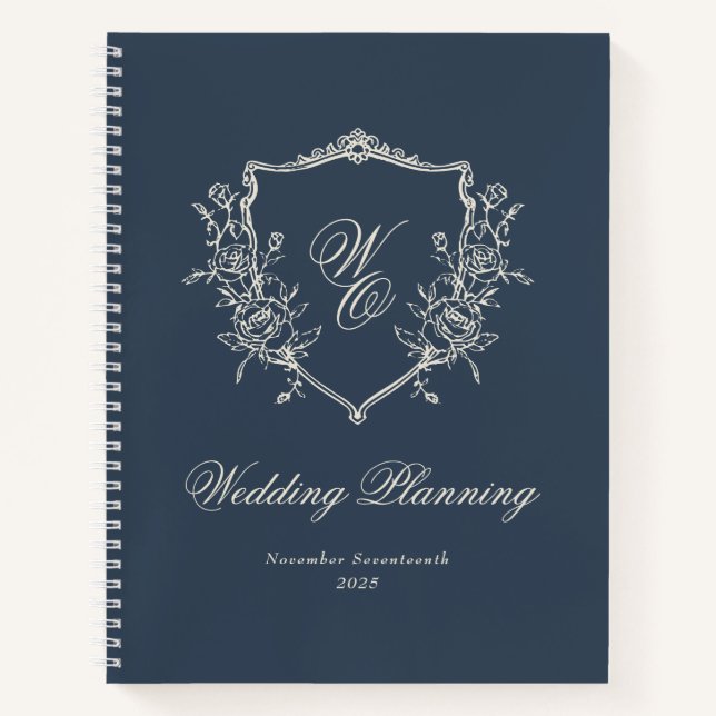 Carnet Wedding planner bleu marine de Monogram Crest (Devant)