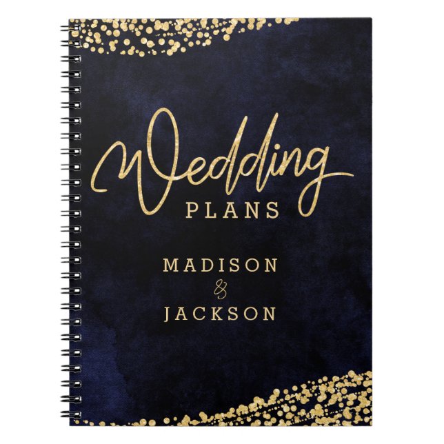 Carnet Wedding planner Confetti or couleur bleu marine (Devant)