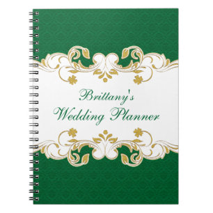 Carnet Wedding planner de défilement vert, blanc, 