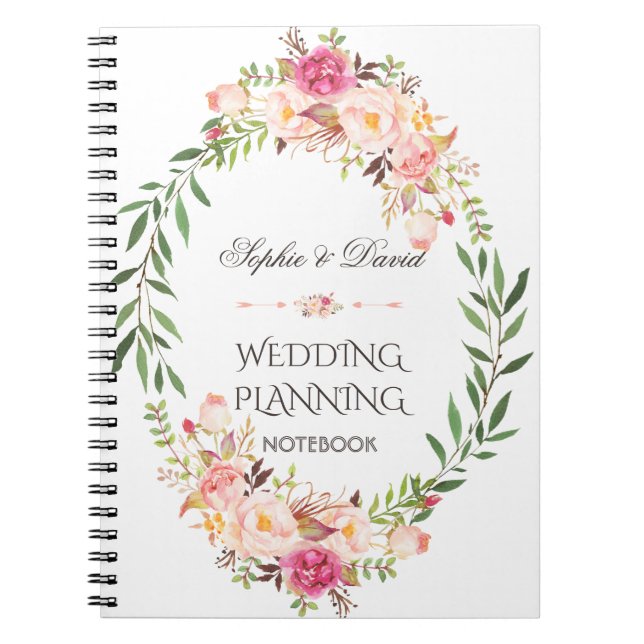 Carnet Wedding planner de fleurs florales rose rustique (Devant)